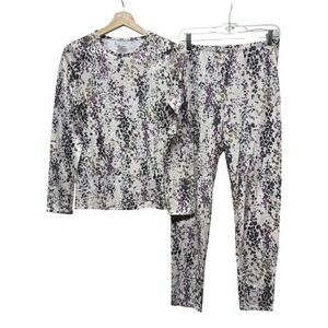Cuddl Duds Chill Chasers Long Sleeve Pajama Pant Set Womens Size M Artsy Animal